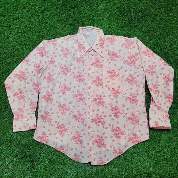 Vintage 70s Van Heusen Floral Dagger Collar Disco Shirt XL/2XL 17.5 Triacetate - Picture 1 of 11